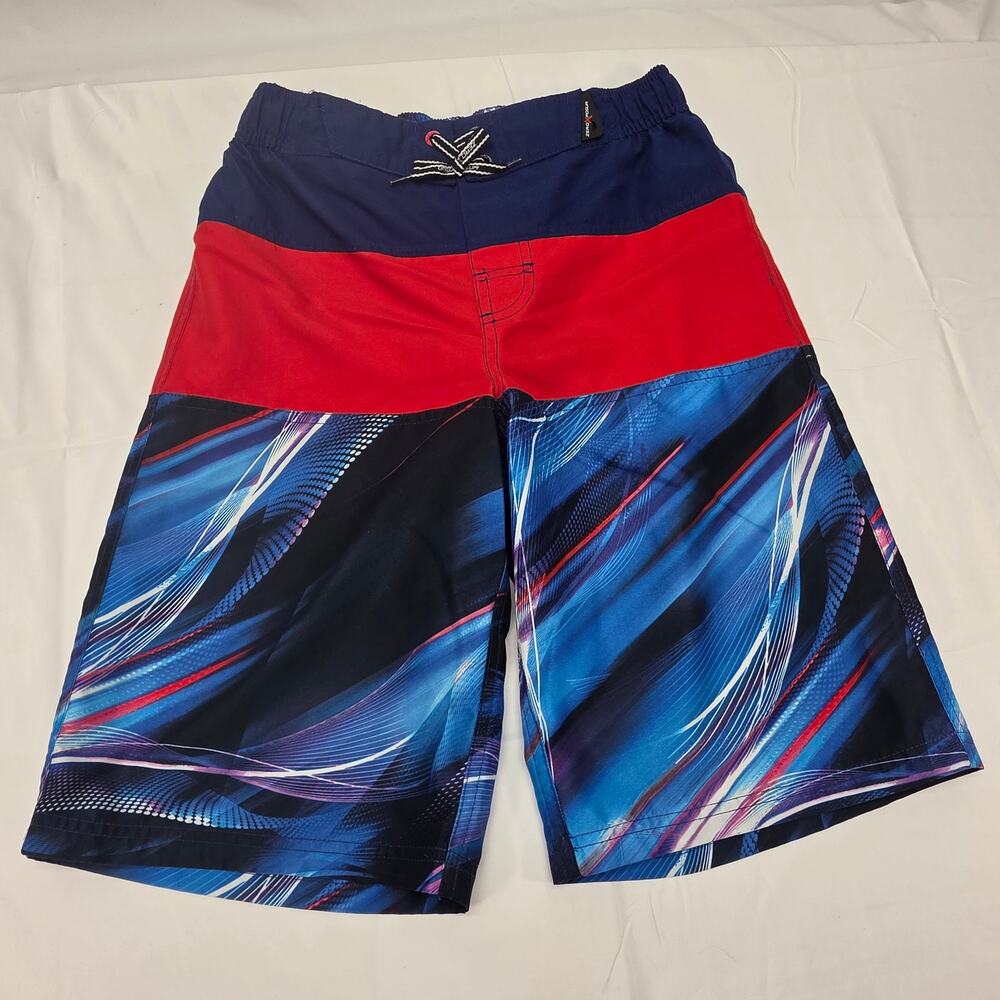 ZeroXposur Boys Swim Trunks Size L 14/16 Blue Red Board Shorts Mesh Lined